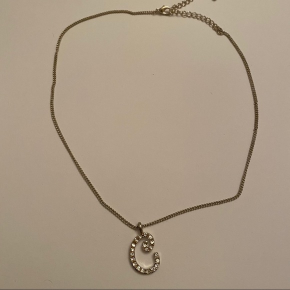 “C” initial silver rhinestone crystal necklace - Picture 5 of 9